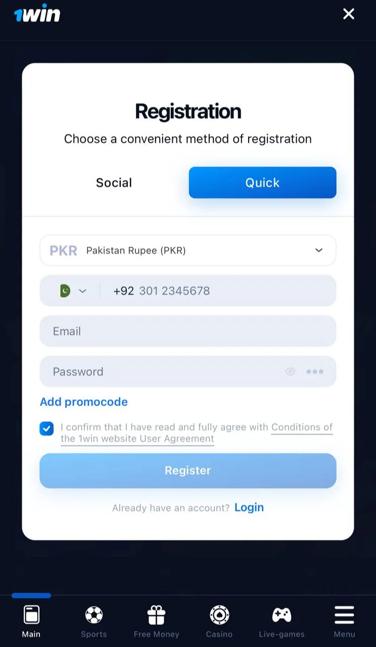 Registering for the 1win App